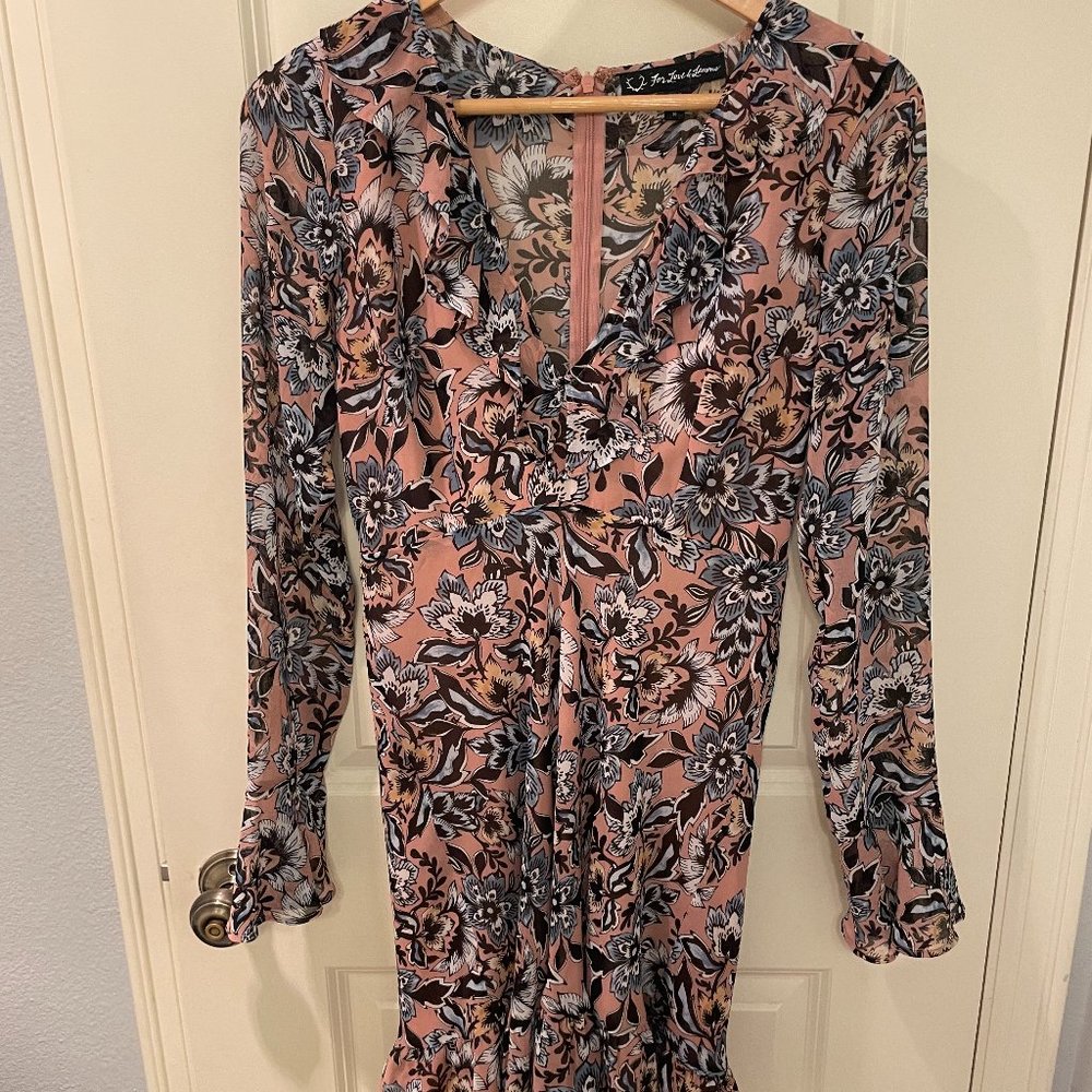 For Love & Lemons Long Sleeve Ruffle V-neck Mini Dress M